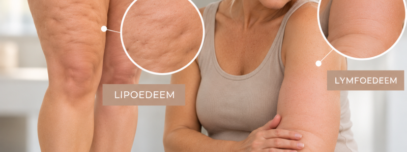Vrouwen met lipoedeem aan de bovenbenen en lymfoedeem aan de arm – behandeling bij Huidpraktijk Noordwijk